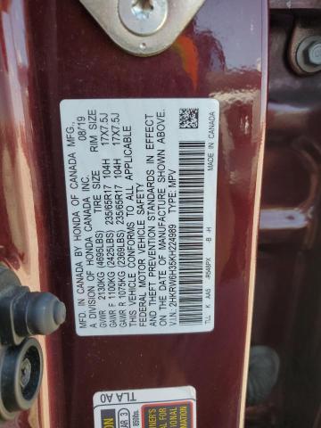 2HKRW6H35KH224989 - 2019 HONDA CR-V LX Bordeaux Foto 13