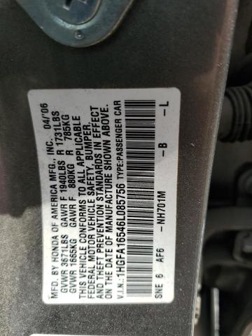 1HGFA16546L085756 - 2006 HONDA CIVIC LX 银色 照片 12