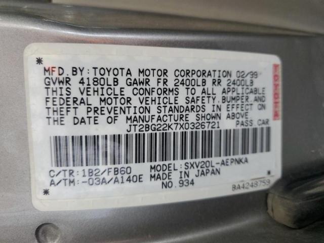 JT2BG22K7X0326721 - 1999 TOYOTA CAMRY LE GRAY photo 12