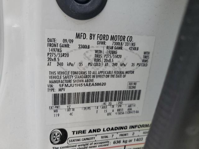 1FMJU1H51AEA58620 - 2010 FORD EXPEDITION EDDIE BAUER WHITE photo 14