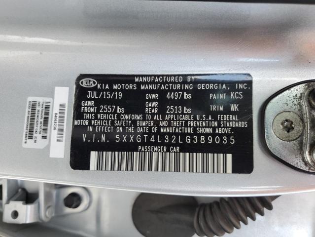 5XXGT4L32LG389035 - 2020 KIA OPTIMA LX SILVER photo 12