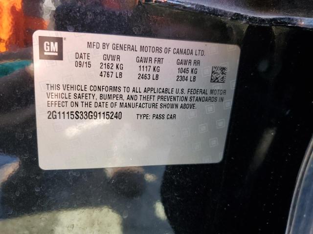 2G1115S33G9115240 - 2016 CHEVROLET IMPALA LT Սև լուսանկար 12