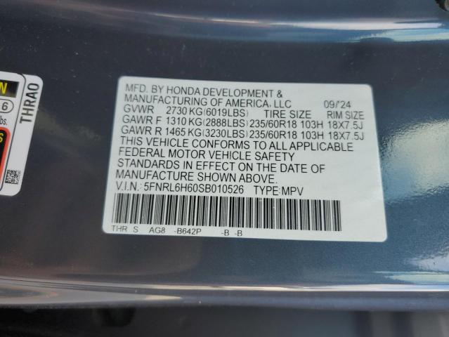 5FNRL6H60SB010526 - 2025 HONDA ODYSSEY EXL GRAY photo 13