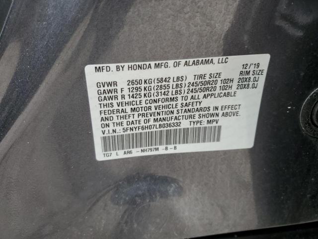 5FNYF6H07LB036332 - 2020 HONDA PILOT ELITE GRAY photo 13