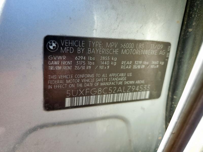 5UXFG8C52ALZ94533 - 2010 BMW X6 XDRIVE50I SILVER photo 13