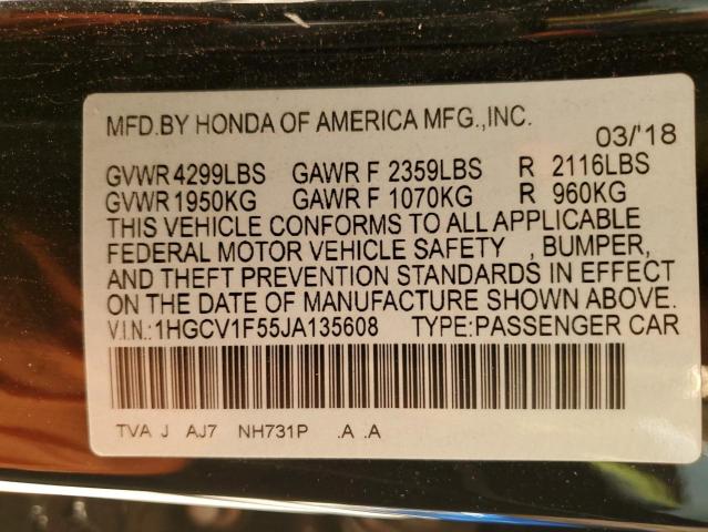 1HGCV1F55JA135608 - 2018 HOND ACCORD EXL 黑色 照片 12