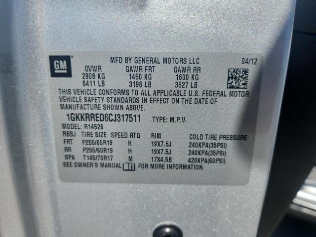 1GKKRRED6CJ317511 - 2012 GMC ACADIA SLT-1 Plata foto 13