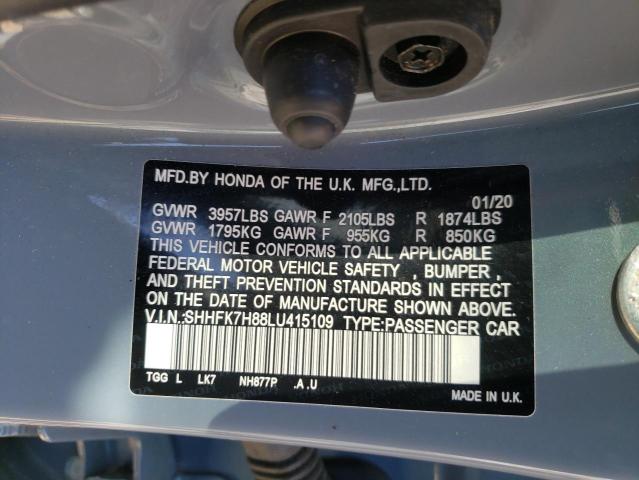 SHHFK7H88LU415109 - 2020 HONDA CIVIC EXL 灰色 照片 12