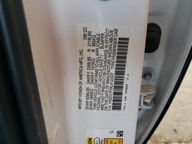 1HGCV1F5XLA123327 - 2020 HONDA ACCORD EXL WHITE photo 12