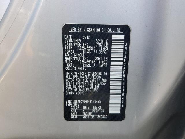 JN8AE2KP8F9126479 - 2015 NISSAN QUEST S SILVER photo 13