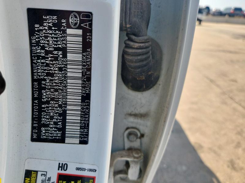 2T1BURHE5KC203766 - 2019 TOYOTA COROLLA L 白色 照片 12