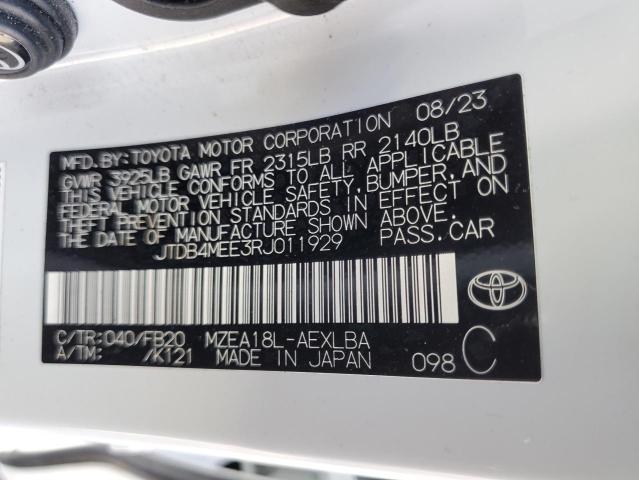 JTDB4MEE3RJ011929 - 2024 TOYOTA COROLLA LE თეთრი ფოტო 12