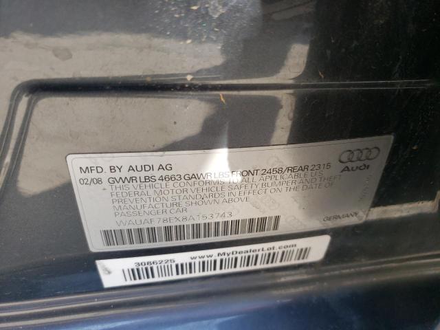 WAUAF78EX8A153743 - 2008 AUDI A4 2.0T GRAY photo 12