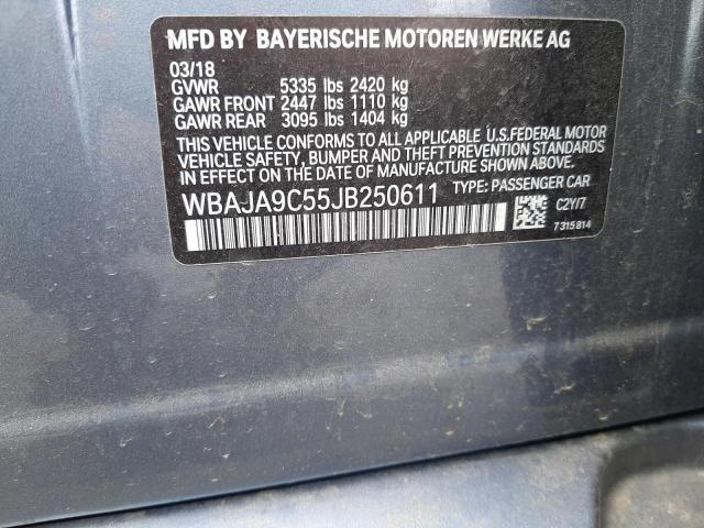 WBAJA9C55JB250611 - 2018 BMW 530E GRAY photo 12