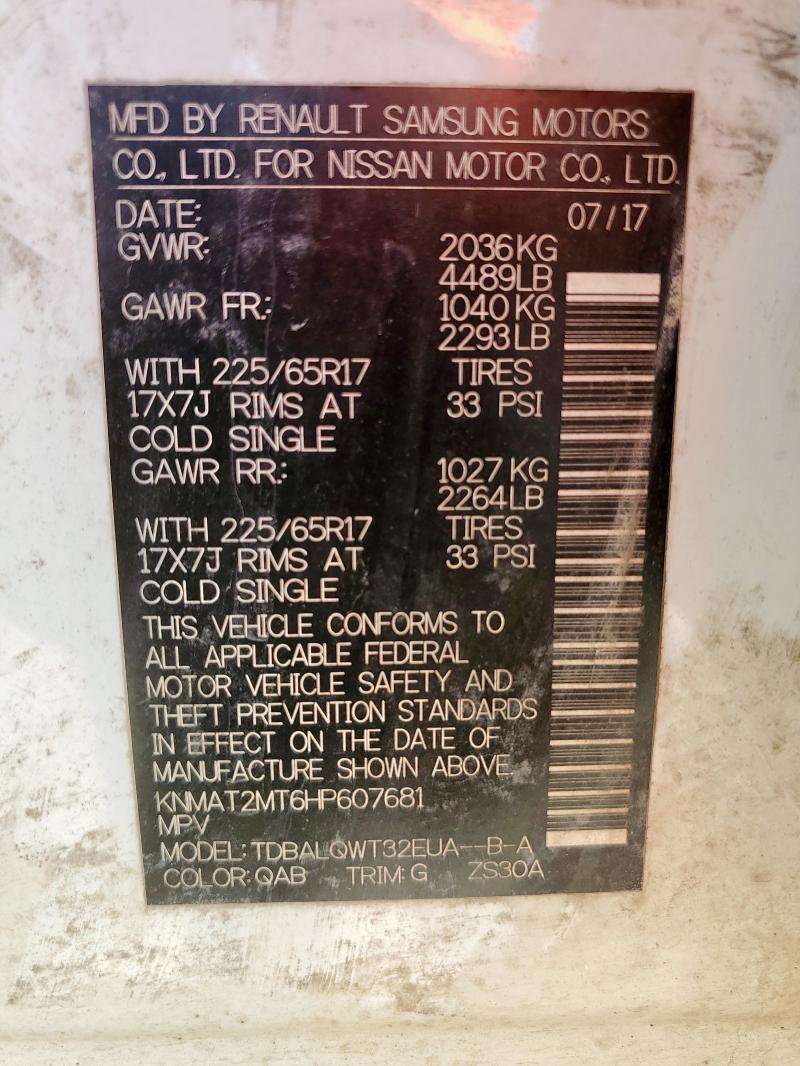 KNMAT2MT6HP607681 - 2017 NISSAN ROGUE S WHITE photo 14