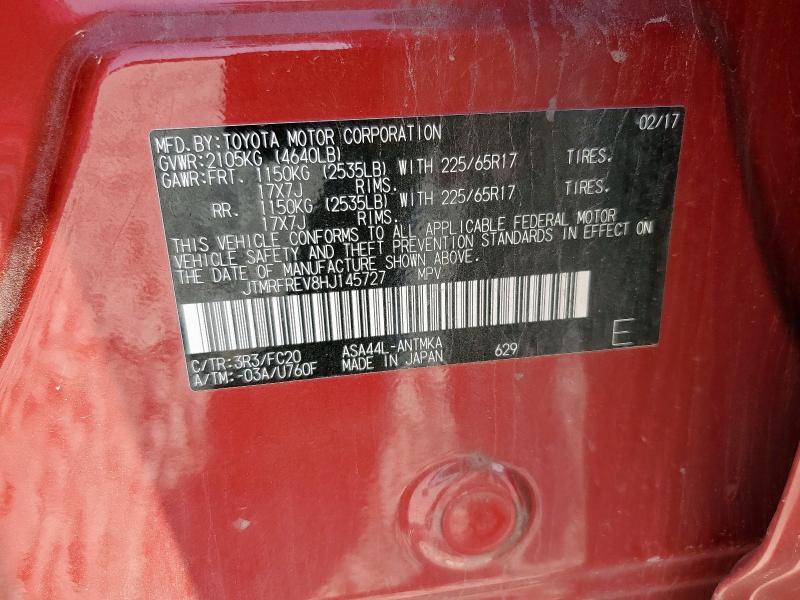 JTMRFREV8HJ145727 - 2017 TOYOTA RAV4 XLE წითელი ფოტო 12