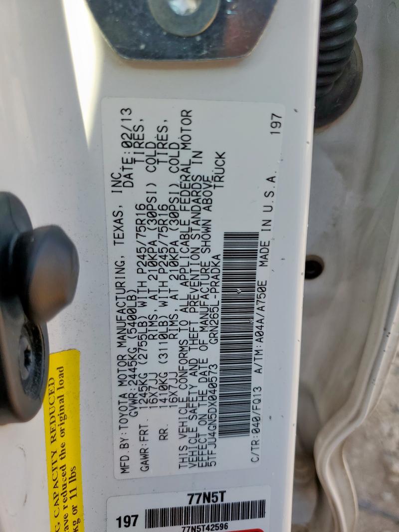 5TFJU4GN5DX040573 - 2013 TOYOTA TACOMA DOUBLE CAB PRERUNNER WHITE photo 13