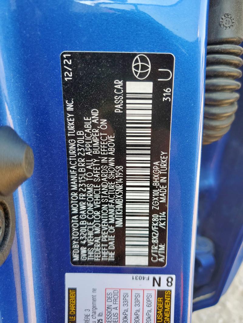 NMTKHMBX5NR141958 - 2022 TOYOTA C-HR XLE 蓝色 照片 13