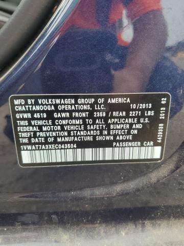 1VWAT7A3XEC043504 - 2014 VOLKSWAGEN PASSAT S BLUE photo 12