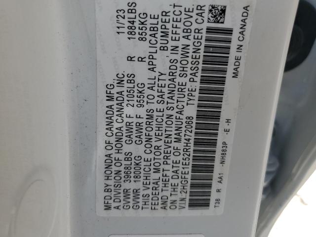 2HGFE1E52RH472068 - 2024 HONDA CIVIC SI თეთრი ფოტო 12