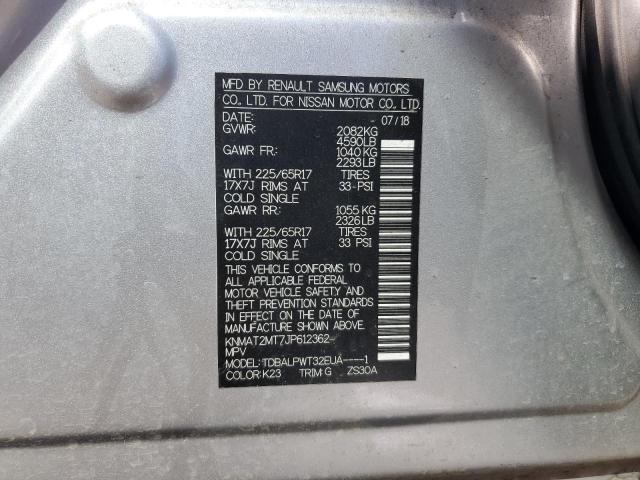 KNMAT2MT7JP612362 - 2018 NISSAN ROGUE S 银色 照片 14