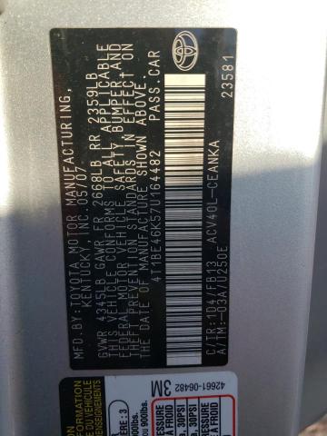 4T1BE46K57U164482 - 2007 TOYOTA CAMRY CE SILVER photo 12