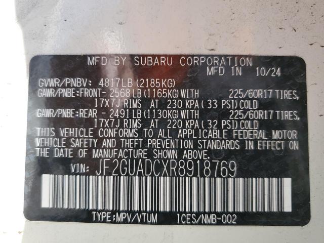 JF2GUADCXR8918769 - 2024 SUBARU CROSSTREK PREMIUM Ақ фото 13