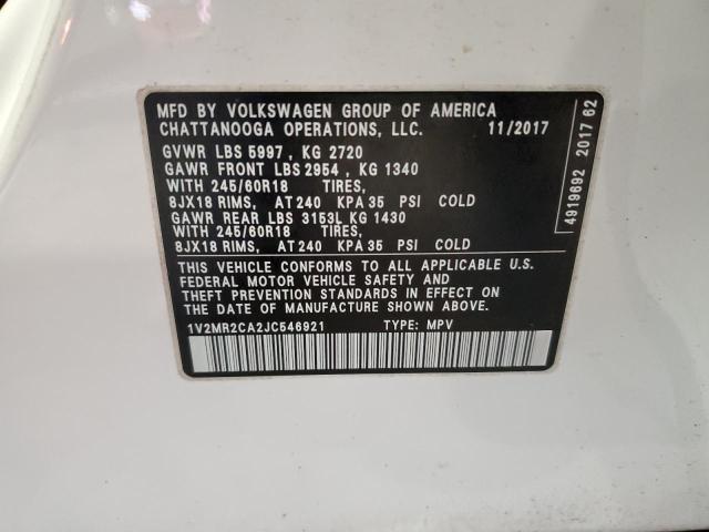 1V2MR2CA2JC546921 - 2018 VOLKSWAGEN ATLAS SEL Biały zdjęcie 13