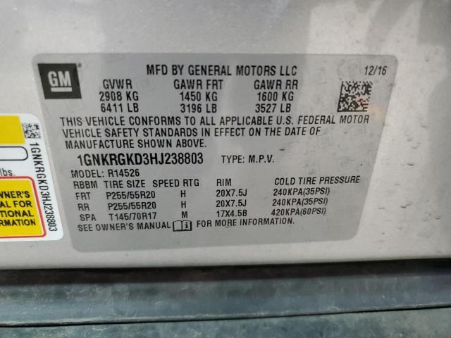 1GNKRGKD3HJ238803 - 2017 CHEVROLET TRAVERSE LT SILVER photo 13