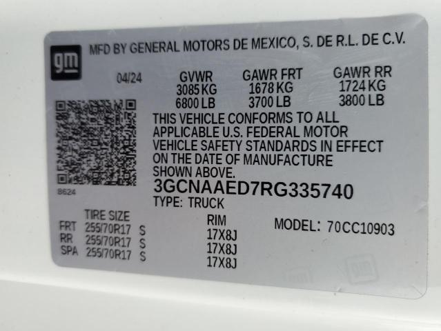 3GCNAAED7RG335740 - 2024 CHEVROLET SILVERADO C1500 白色 照片 12