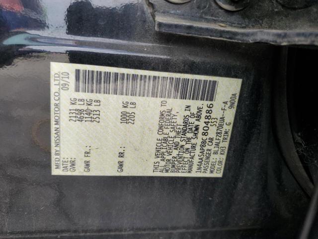 1N4AA5AP8BC804886 - 2011 NISSAN MAXIMA S შავი ფოტო 13