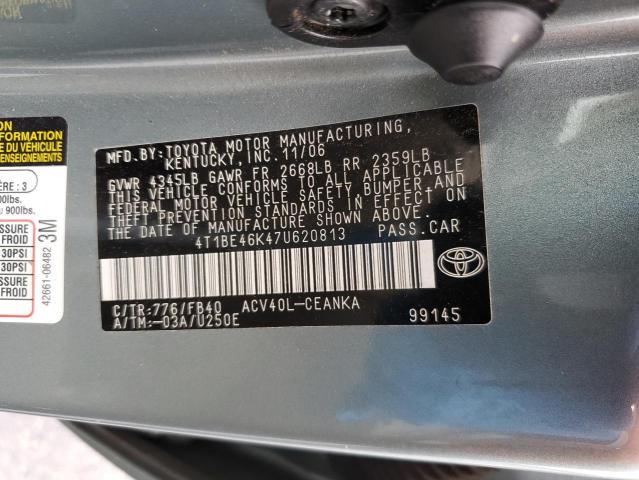 4T1BE46K47U620813 - 2007 TOYOTA CAMRY CE TEAL photo 12