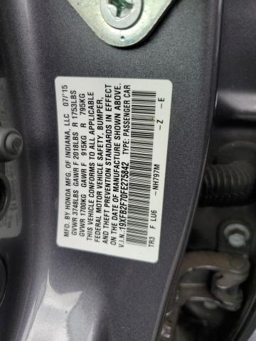 19XFB2F70FE275842 - 2015 HONDA CIVIC SE GRAY photo 12