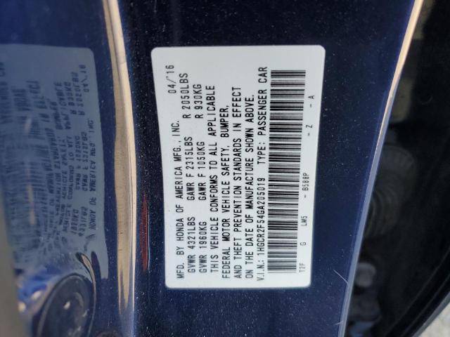 1HGCR2F54GA205019 - 2016 HONDA ACCORD SPORT BLUE photo 12