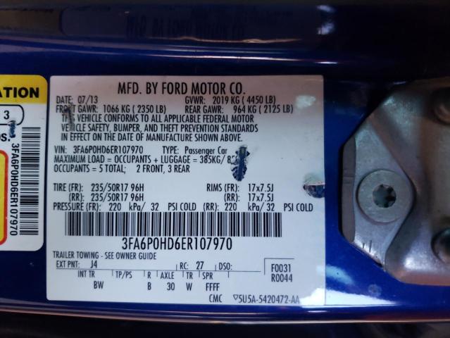 3FA6P0HD6ER107970 - 2014 FORD FUSION SE BLUE photo 12