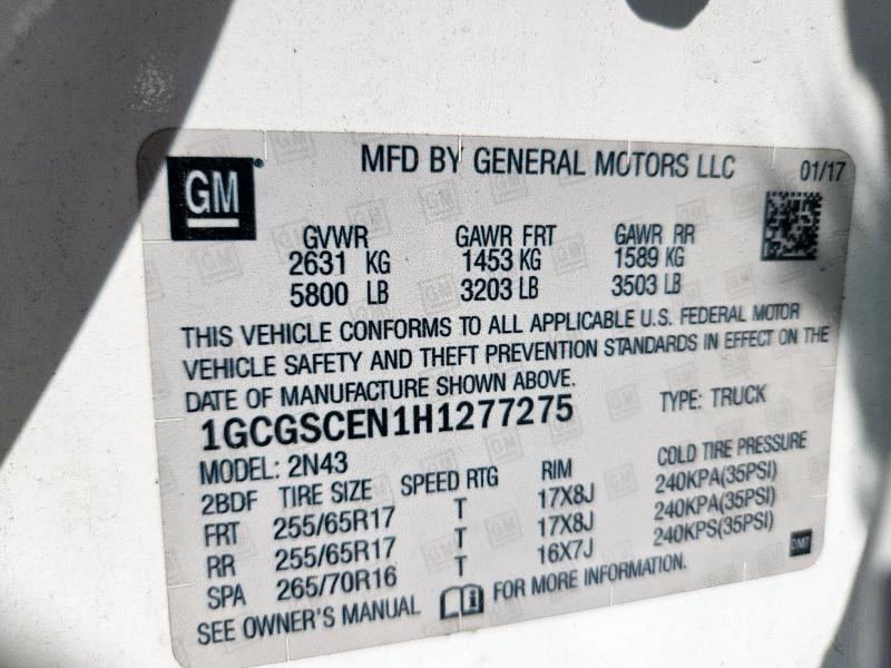 1GCGSCEN1H1277275 - 2017 CHEVROLET COLORADO LT WHITE photo 12