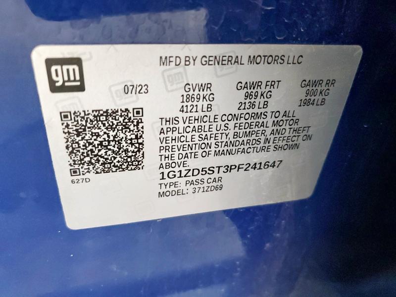 1G1ZD5ST3PF241647 - 2023 CHEVROLET MALIBU LT BLUE photo 12