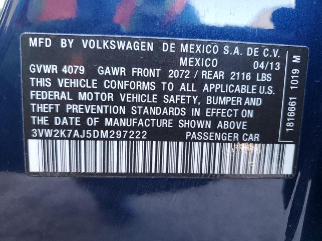 3VW2K7AJ5DM297222 - 2013 VOLKSWAGEN JETTA BASE 蓝色 照片 13