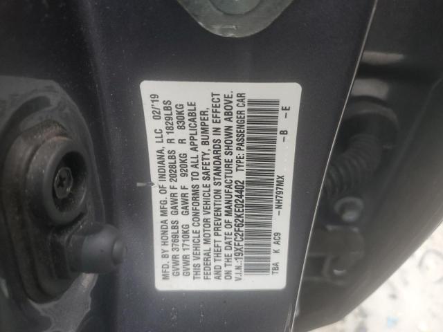 19XFC2F62KE024402 - 2019 HONDA CIVIC LX GRAY photo 12