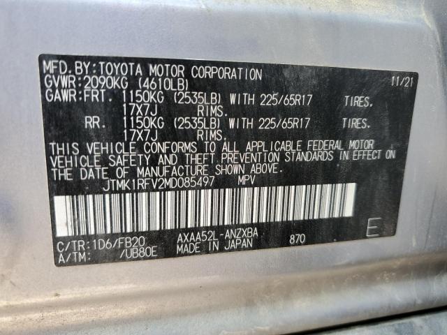JTMK1RFV2MD085497 - 2021 TOYOTA RAV4 LE ვერცხლისფერი ფოტო 14