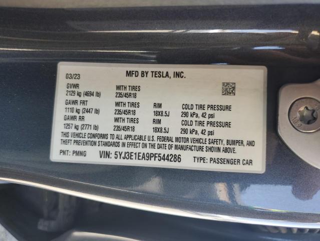 5YJ3E1EA9PF544286 - 2023 TESLA MODEL 3 灰色 照片 12