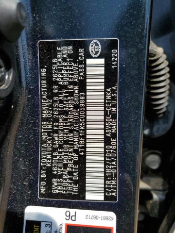4T1BF1FK5CU059883 - 2012 TOYOTA CAMRY BASE BLACK photo 12