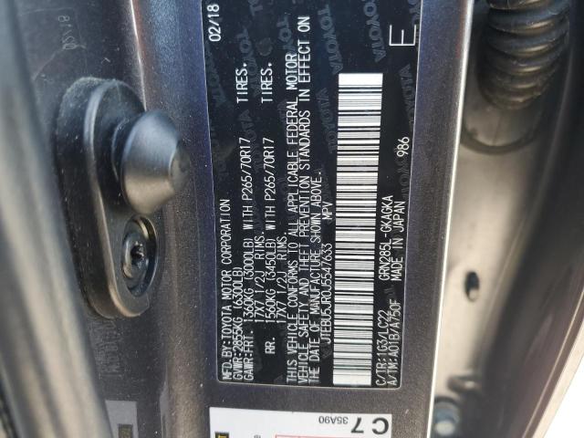 JTEBU5JR0J5547633 - 2018 TOYOTA 4RUNNER SR5/SR5 PREMIUM Серый фото 13