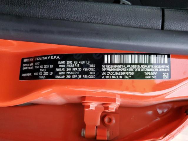 ZACCJBAB2HPF97664 - 2017 JEEP RENEGADE SPORT ORANGE photo 14