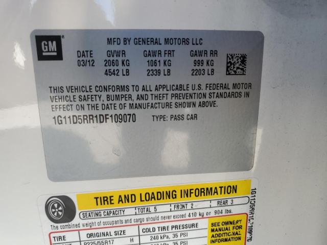 1G11D5RR1DF109070 - 2013 CHEVROLET MALIBU 1LT 白色 照片 12