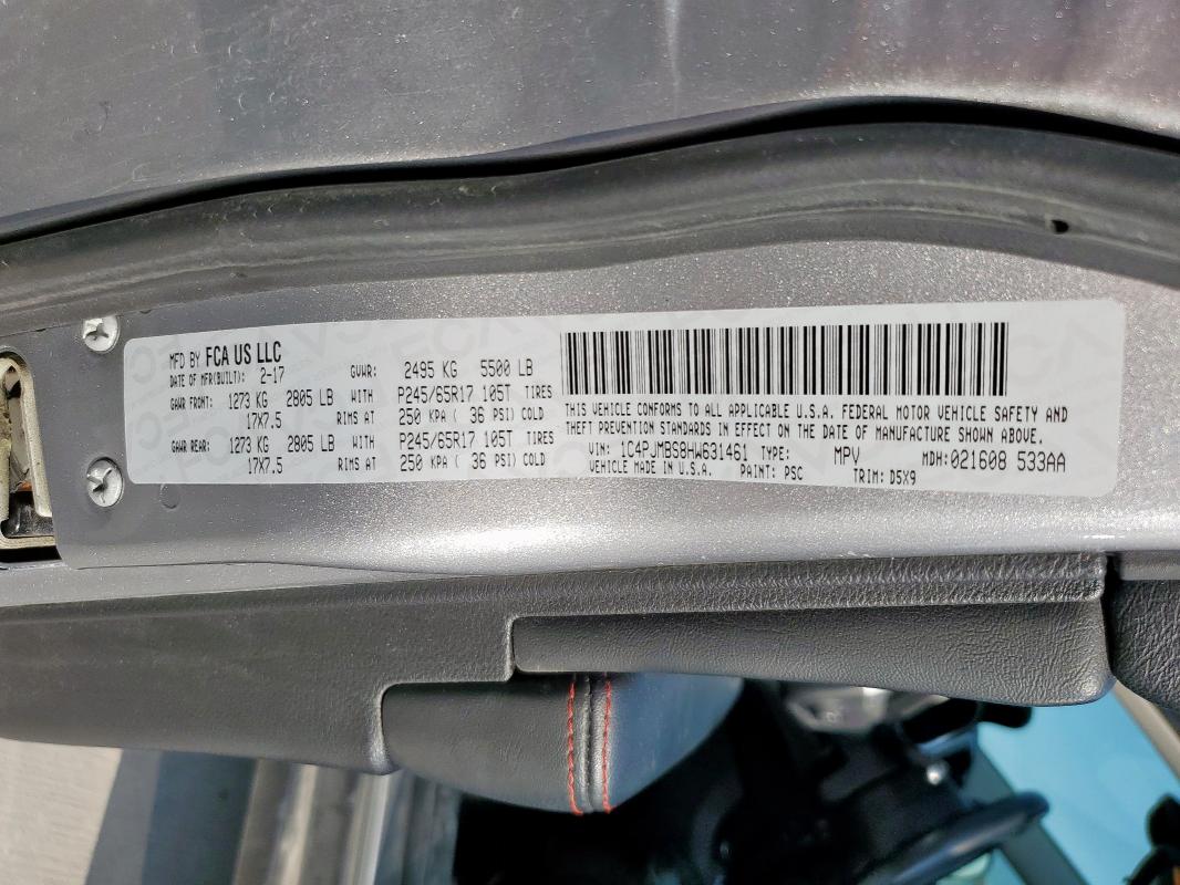 1C4PJMBS8HW631461 - 2017 JEEP CHEROKEE TRAILHAWK SILVER photo 12