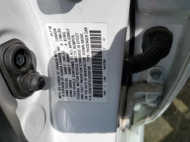 2HGFC2F51JH530198 - 2018 HONDA CIVIC LX WHITE photo 12