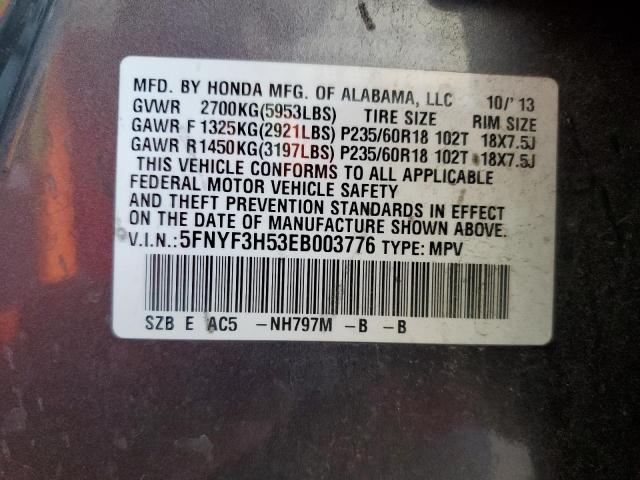 5FNYF3H53EB003776 - 2014 HONDA PILOT EXL CHARCOAL photo 13