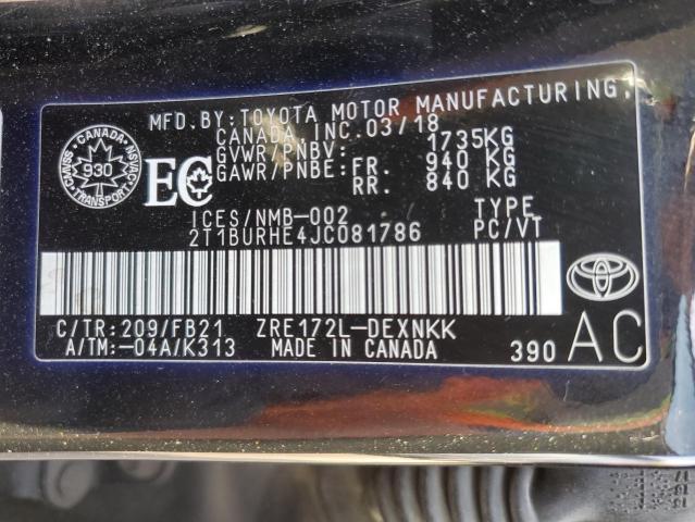 2T1BURHE4JC081786 - 2018 TOYOTA COROLLA L 黑色 照片 13