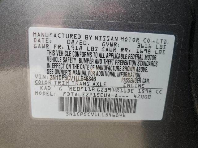 3N1CP5CV1LL546846 - 2020 NISSAN KICKS SV GRAY photo 13